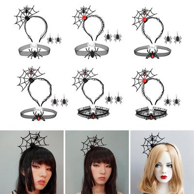 1set Halloween Cosplay Spiderweb Headband and Choker Dangle Earring Cosplay Lovely Costume Party Accessories for Adult