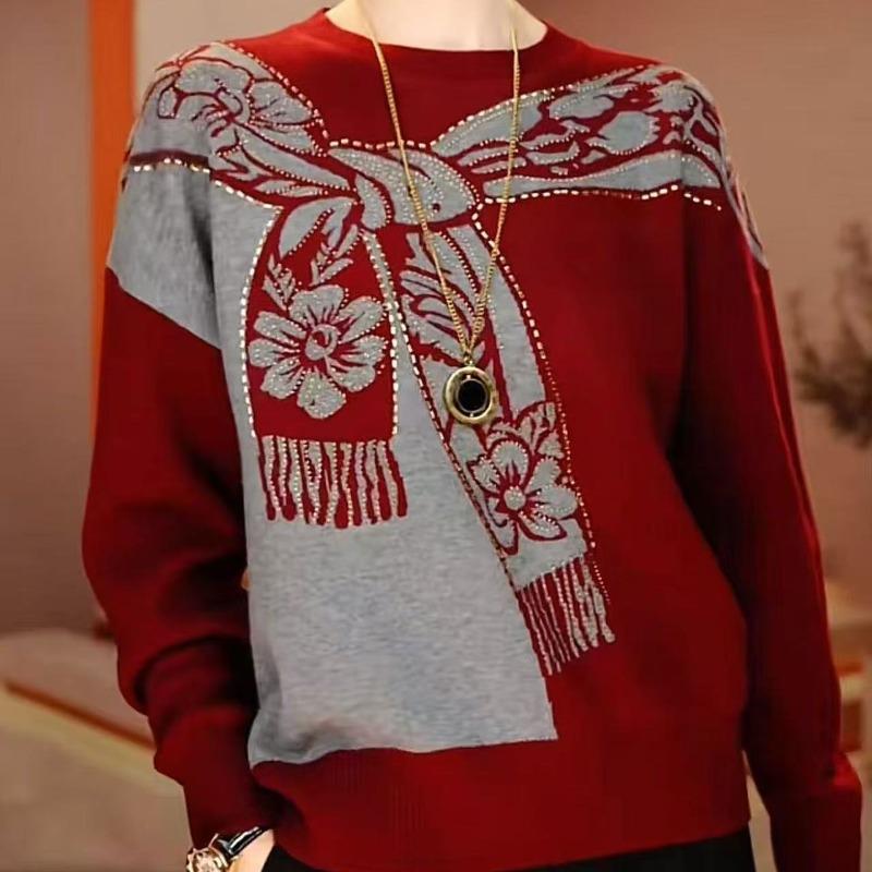 Women's Printed Long Sleeve Top Round Neck Casual Pullover Blouse