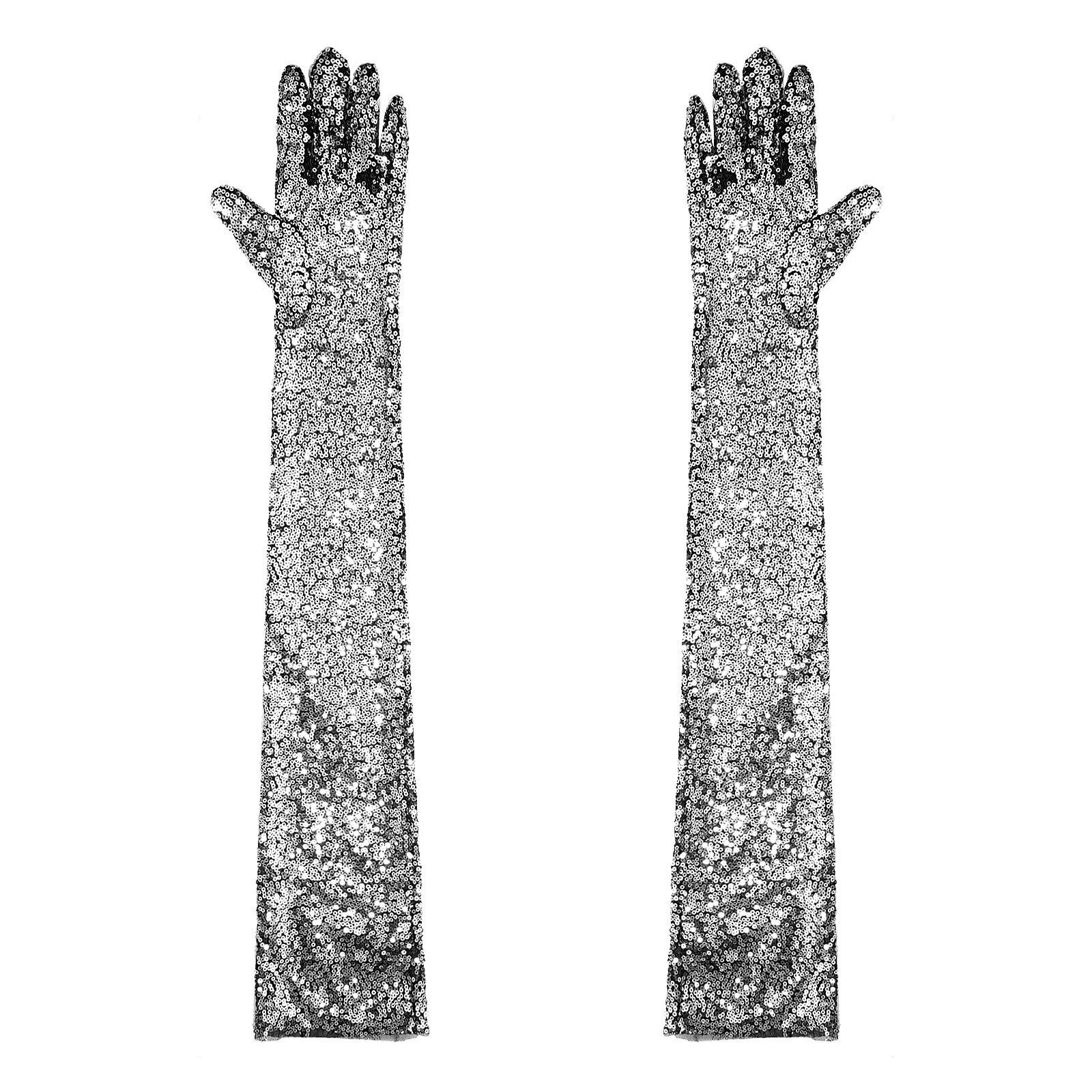 

Жіночі блискучі сітчасті довгі рукавички до ліктя Вінтажні довгі рукавички для оперного вечора