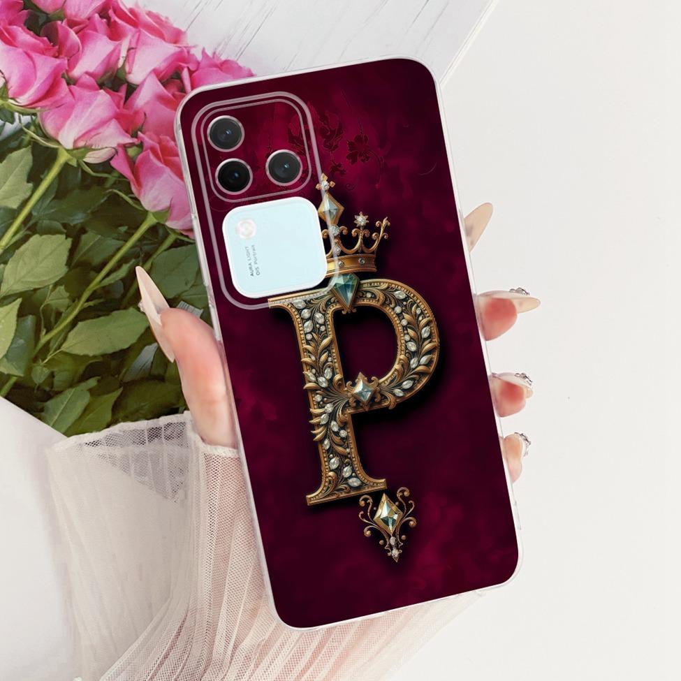 Für Vivo S18Pro V2344A Hülle Für Vivo S18 Pro Abdeckung Transparent Luxus Krone A-Z Buchstaben 2D Flaches Muster Weiches Gehäuse