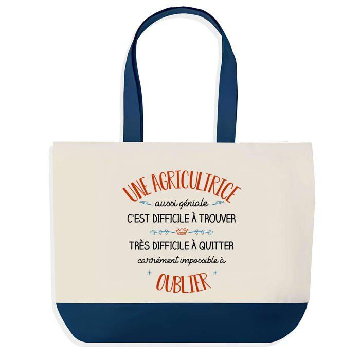 Tote bag - PLANETEE - Cabas coton - Coton naturel - Bleu «Agricultrice Aussi Géniale» - Grande contenance