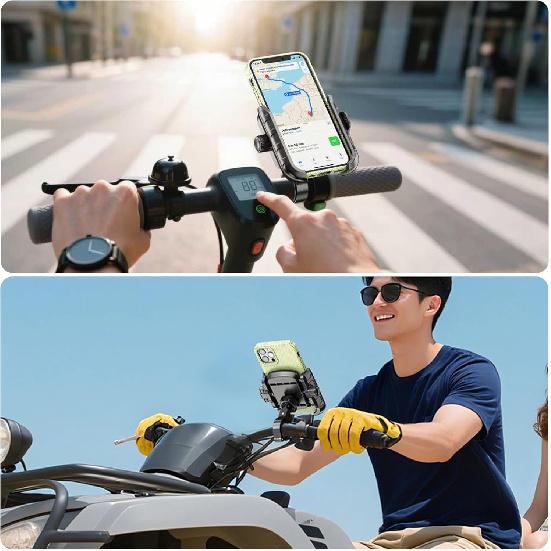 Bike Motorcycle Phone Mount With Aluminum Alloy Mounting Base, [1S Lock & Release] [Camera Friendly] Bicycle Handlebar Cell Phone Holder For Scooter
