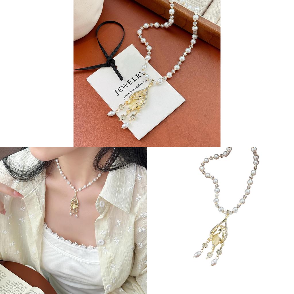 New Chinese Style Peacock Pearl Necklace With Alloy Pendant For Women