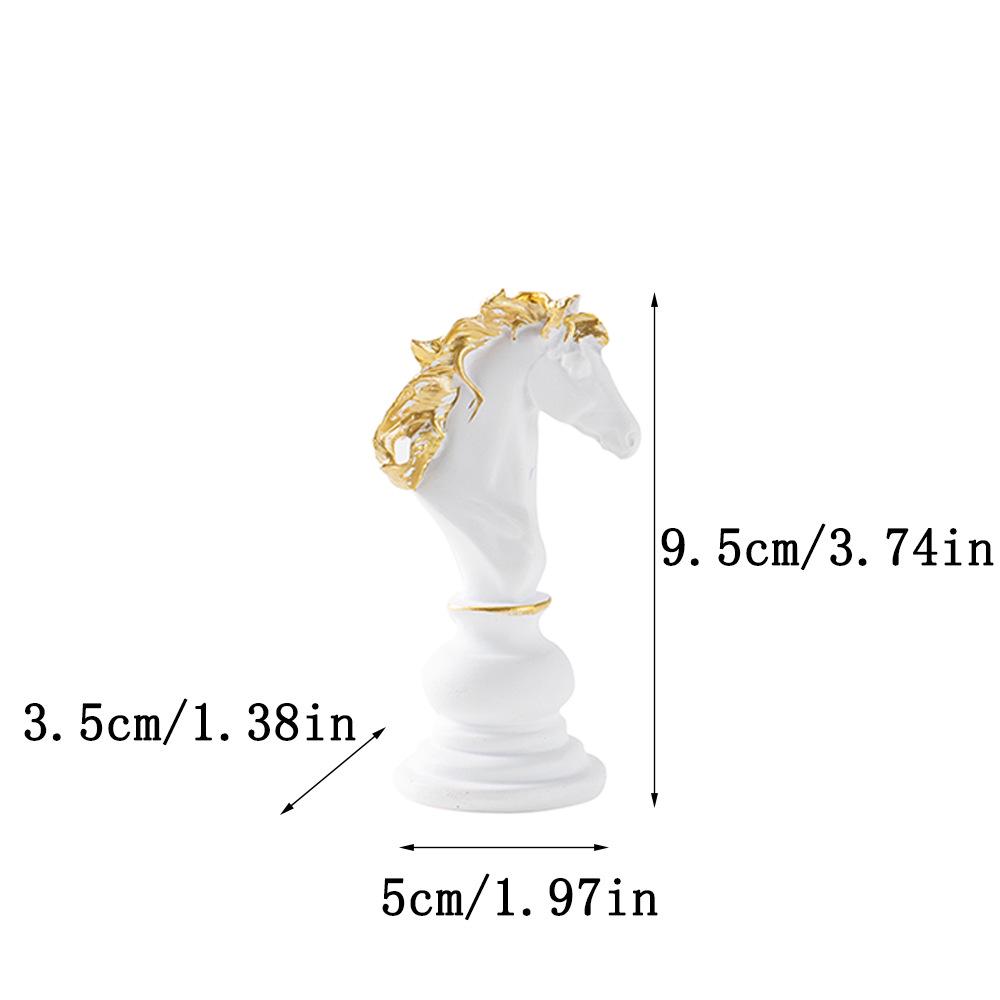 Small International Chess Resin Ornament - Desktop Decor with King, Queen & Horse Pieces