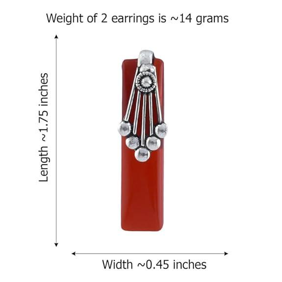 Brass Silver Oxidised Plating Red Embellishments Earrings For Women and Girls Earrings(Pack of 1-Pair)