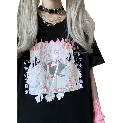Kawaii Harajuku Fashion Pastel Goth Loose Crewneck Soft Japanese Style Cute Anime Girl Print T-Shirt