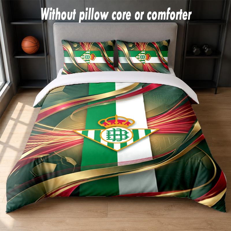 Real Betis Football Design Bed Bedding Set 1 Duvet Cover + 2 Pillowcases Soft Breathable Household Bed Linens