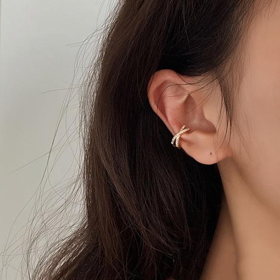 1Pc Women Ear Cuff, Non-Pierced Clip-on X-Shaped Ear Cuff, Rhinestone Inlaid Adjustable Fit Ear Clip, Simple Earring Jewelry Gift