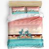 Seashore Duvet Cover Set Queen Size Splashing Waves On Sandy Beach Coconut Palm Trees Scenic Island View Warm Soft Breathable
