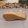 2026 Plus Size Women's Fashion Color Block Open-Toe Wedge Sandals with Woven Elastic Band