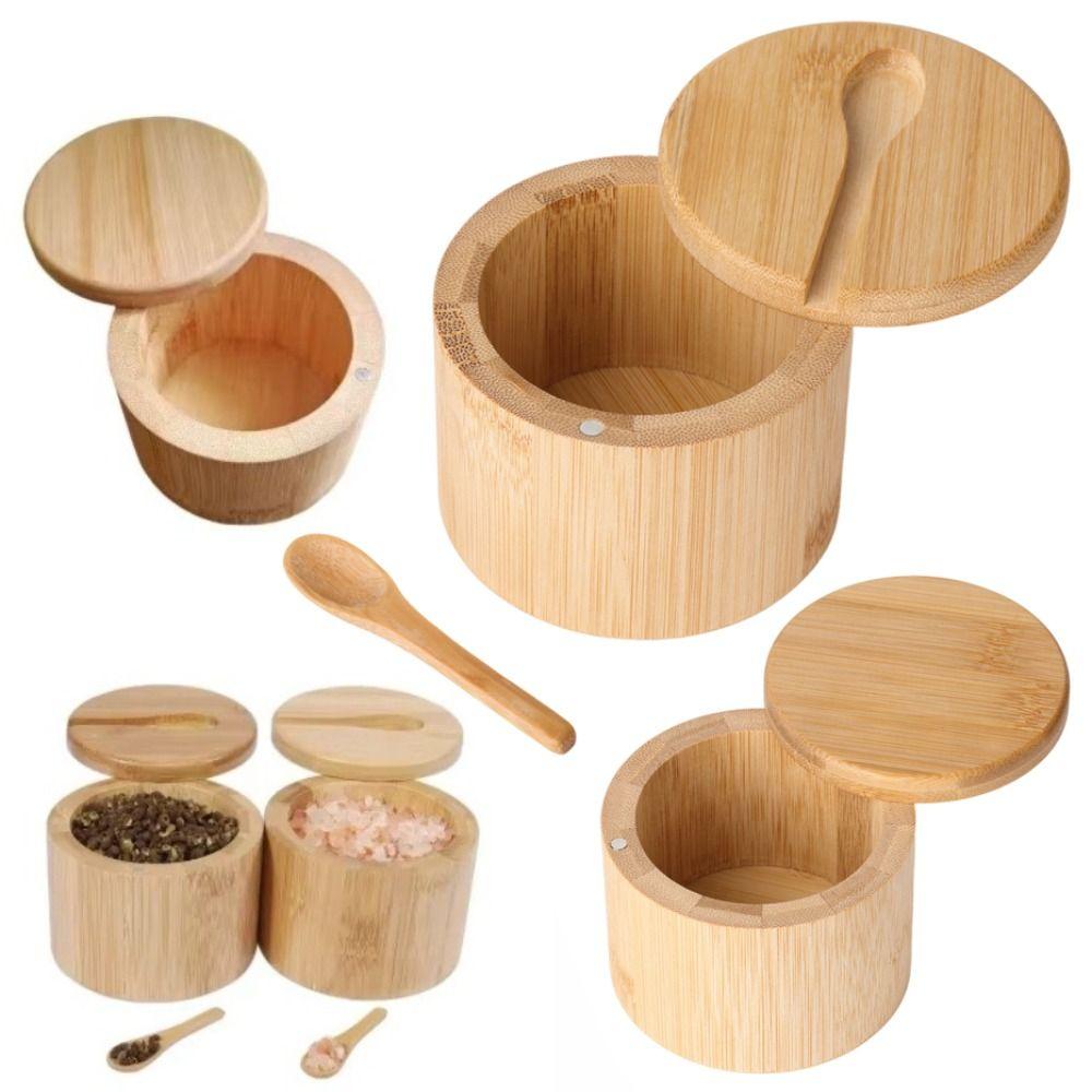 Bamboo Sealed Seasoning Jar Moisture-proof Round Condiment Storage Box 200ml Eco-Friendly Sugar and Salt Container Home Cooking