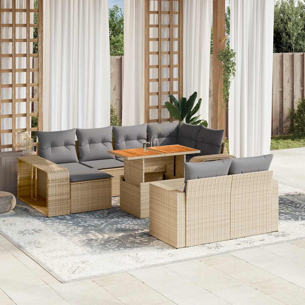 11 Piece Garden Sofa Set with Cushions Beige Poly Rattan