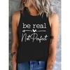 Be Real Not Perfect Love Heart Printed T-shirt Vest Graphic Tank Top Women’s Sleeveless Crew Neck Casual Top for Summer Spring