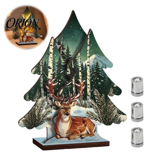 Christmas Party Supplies Wooden Tree Table Decor with LED Light, Rustic Standing Sign Mini Reindeer Santa Claus for Holiday Tiered Tray, Home