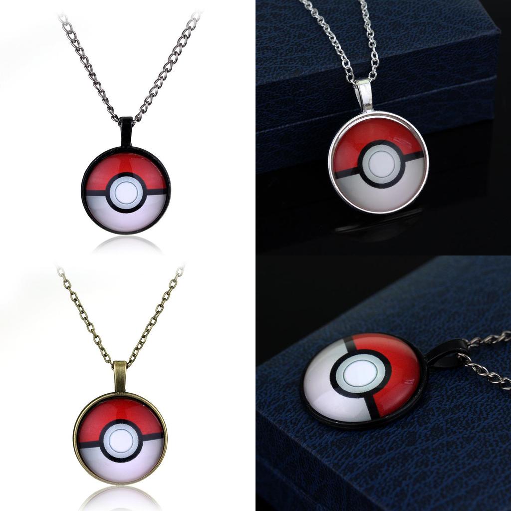 Poke Ball Alloy Pendant Necklace With Gemstone Inlay For Men And Women