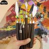 7PCS/Set Wood Watercolor Mixed Art Oil Painting Scraper Set Wood Stainless Steel Gouache Paint Pigment Mixing Knife Hand Tool