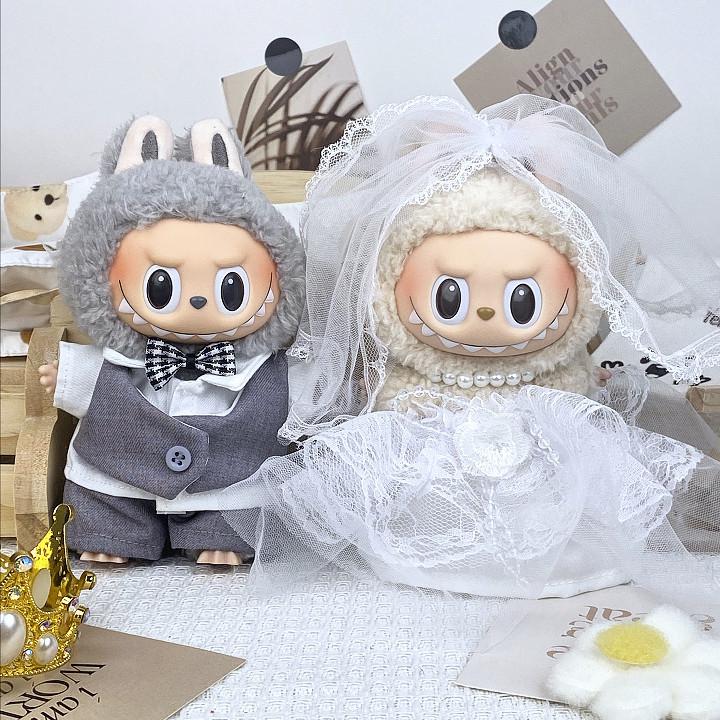 17cm Labubu Doll Formal Wedding Wear: Silicone Couple Suit & Dress - Princess Series