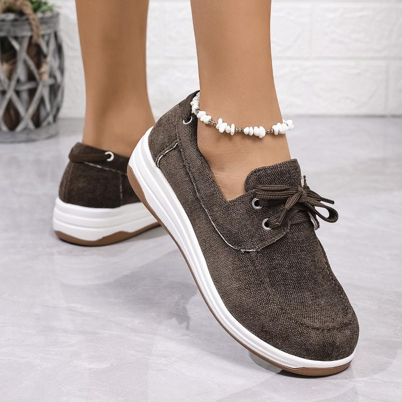 New Large Casual Shoes 2025 Spring and Autumn New Round Head Thick Bottom Canvas Shoes Flat Casual Women Shoes Zapatos De Mujer