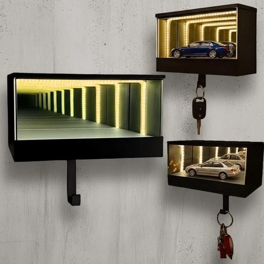 Creative Garage Key Holder Funny with LED Light Wall Mount Key Storage Rack Mirrior Space-saving Car Key Hook Rack