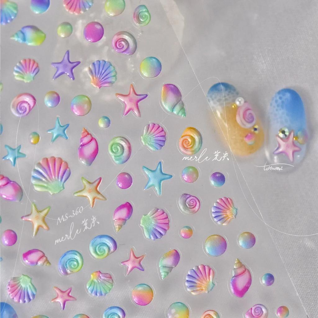 Laser Sliver Star Ocean Dolphin Whale Shoal of Fish Bubbles Sea Marine Organisms Nail Art Sticker Self Adhesive Manicure Decal