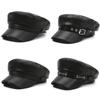 British Style Berets Visor Pu Leather Flat Top Hat Retro Black Painter Hat Classic Versatile Adjustable Beret Casual Sun Hats