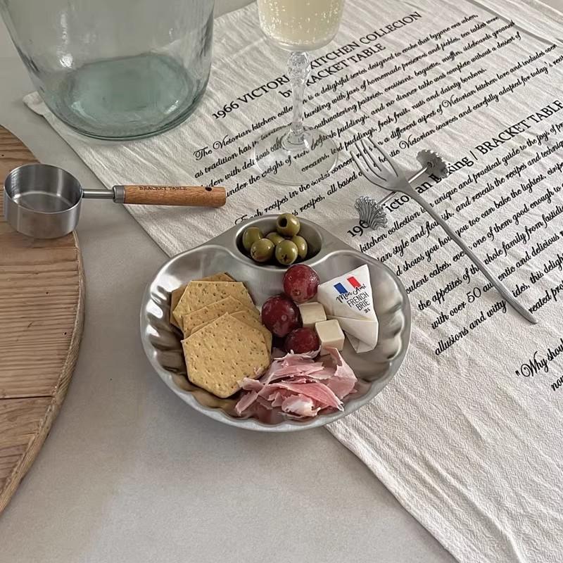Stainless Steel Snack Plate Golden Shell Shaped Partitioned Creative Vinegar Plate Household Dumpling Shell Plate Square Tray