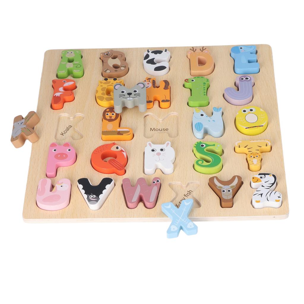 Dřevěná abeceda Puzzle hračky Kreslený zvířecí vzor Rozpoznávání písmen Puzzle Vzdělávací hračky