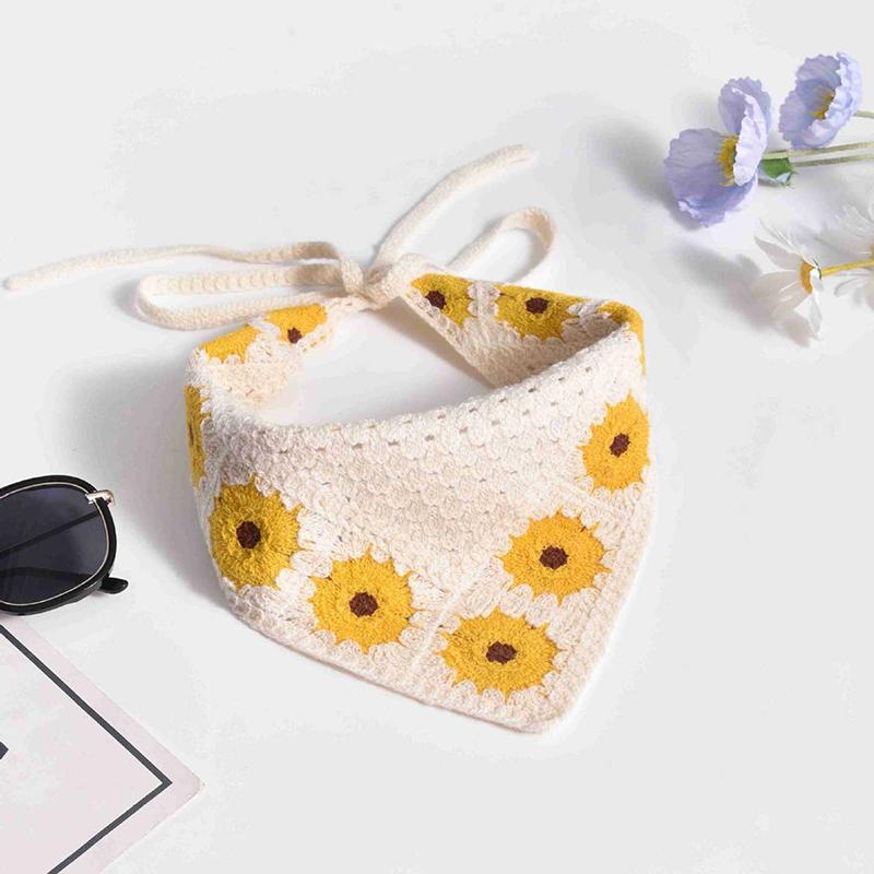 French Pastoral Style Triangle Headband Handmade Crochet Flower Headscarf Hat Knitted Girls Headband Towel