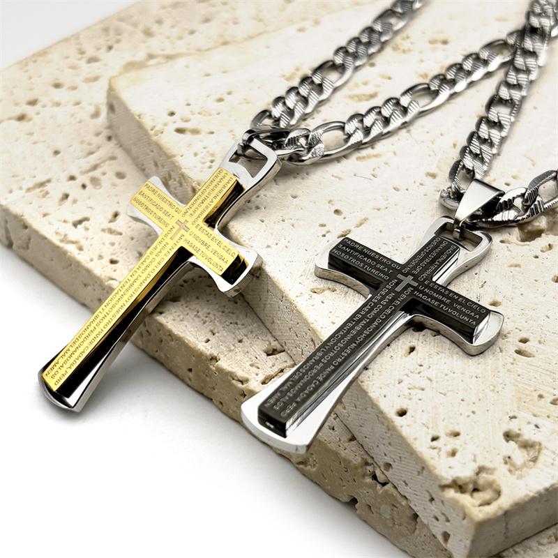 Hip Hop Christliches Biblisches Jesus Kreuz Anhänger Halskette für Männer Frauen Gold Silber Farbe Edelstahl Herr Gebetskette Schmuck