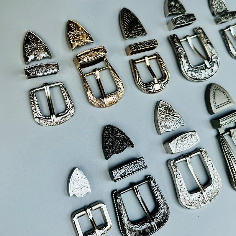Vintage Belt Buckle Set with 3 Pieces Carved Pin Buckle Fashion Retro Waistband for Jeans Suits Dress Up