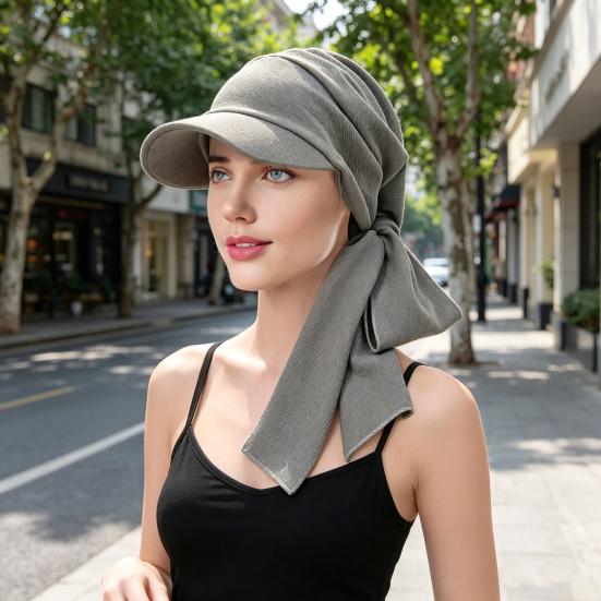 Women Headscarf Hat Flower Pattern Lace-up Ribbon Turban Hat Outdoor Travel Cycling Sunshade Cap Headwear