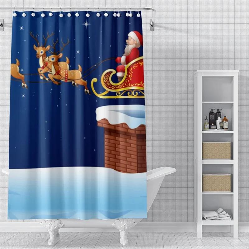 Home Shower Curtains For Bathroom Waterproof Curtain Fabric Modern Nordic Style Living Room Winter Decoration Merry Christmas