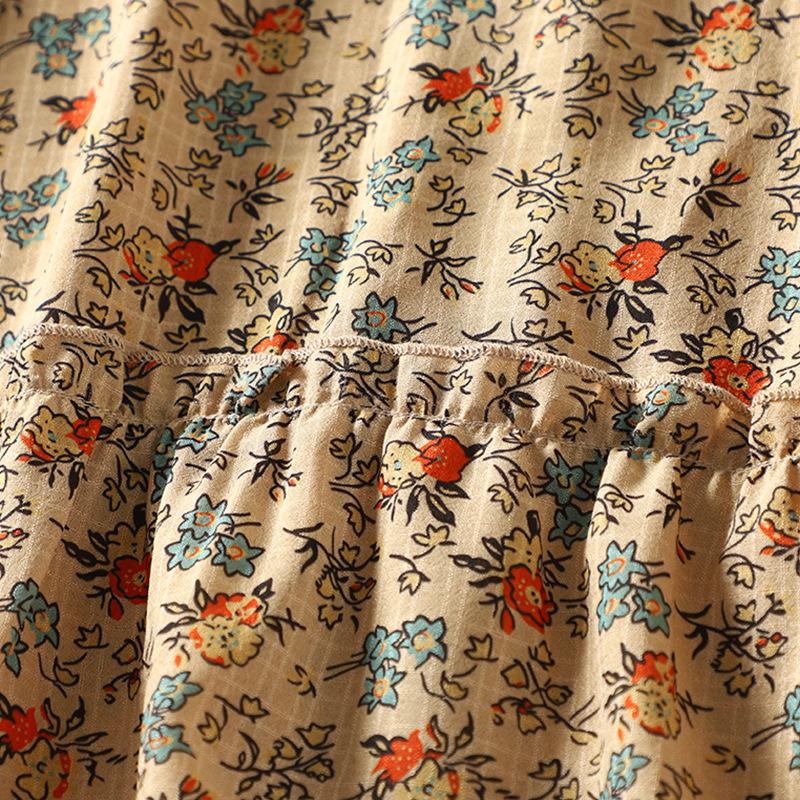 Summer Women Top Artistic Loose Floral Print Blouse Short Sleeve Casual Short Sleeve Patchwork Lapel Collar Shirt