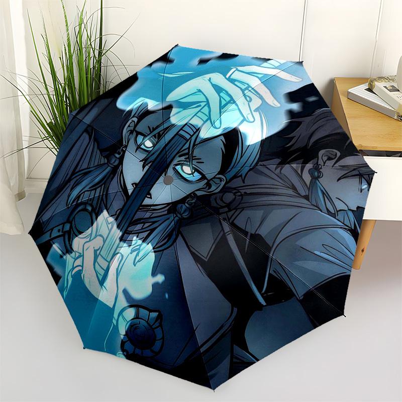 

1pc Light Up Your Adventure with Our Sword-Wielding Anime Character Outdoor Umbrella - Automatic Opening/Closing, 3-Fold Design, 8-Bone Frame, Perfect
