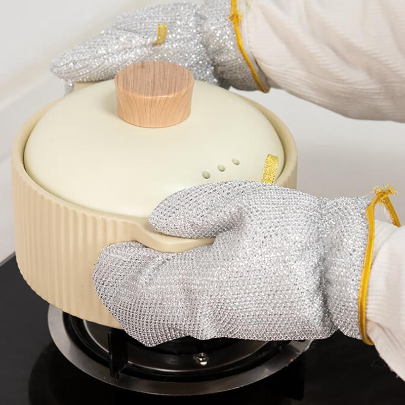 Housework Cleaning Gloves Steel Wire Ball Dishwashing Gloves Waterproof Brush Oil Bowl Artifact Household Cleaning Silver Glove