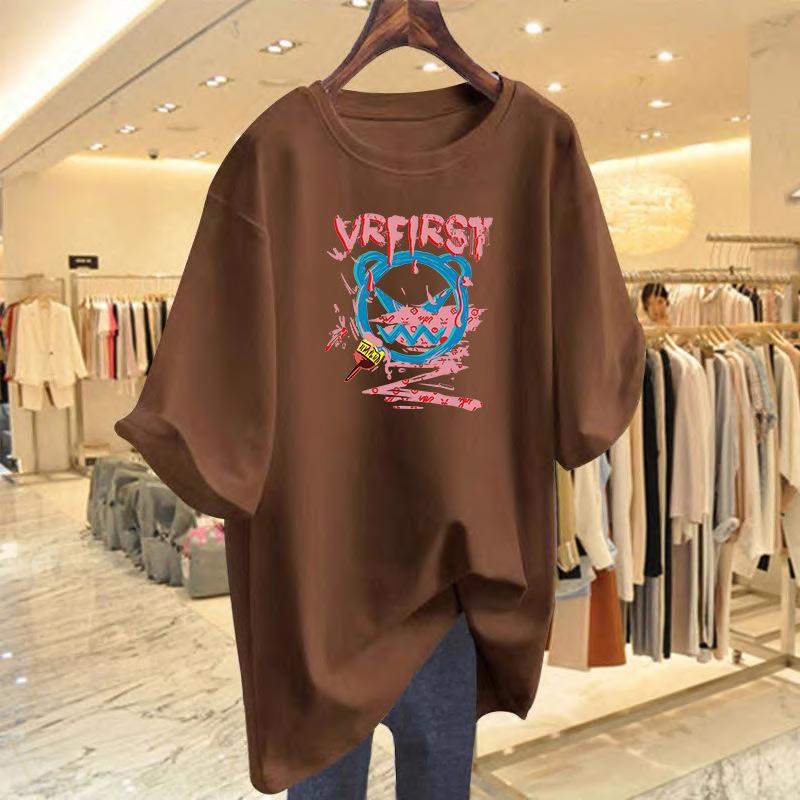 

Trend printed t-shirt women s summer new loose cotton cartoon short-sleeved top bottoming shirt XXXL