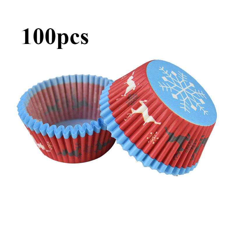100Pcs Christmas Cupcake Paper Cups Muffin Cupcake Liners Santa Christmas Tree Pattern Merry Cake Mold Baking Party Decorations