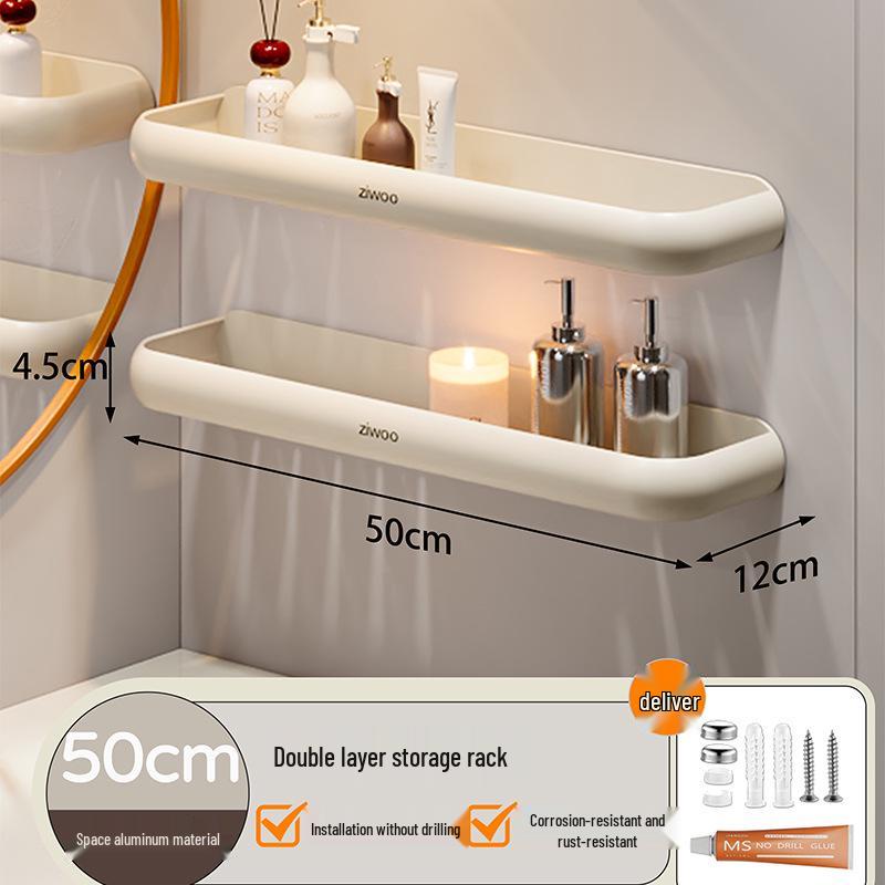 Wall-Mounted Punch-Free Bathroom Shelf for Toiletries and Vanity Storage