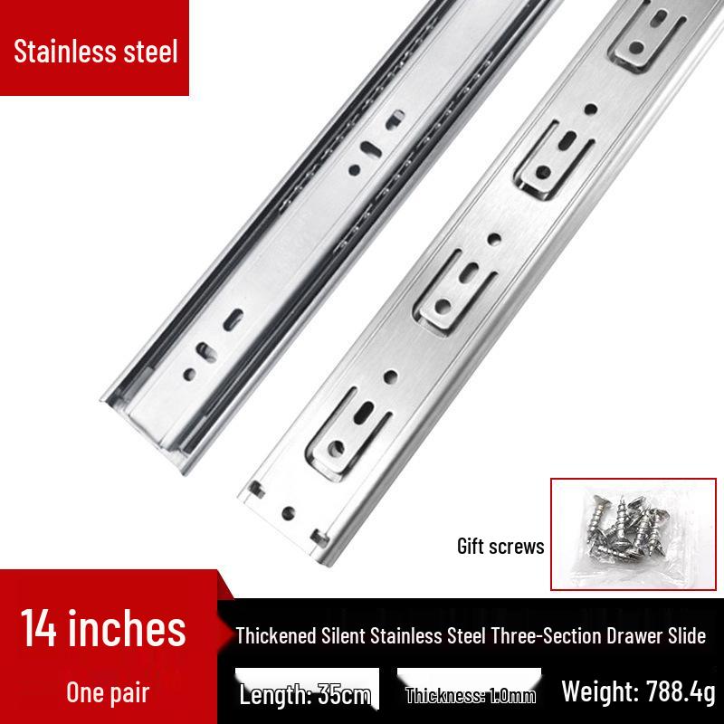 Silent Buffer 45mm Wide Stainless Steel Drawer Slides for Bathroom Cabinet and Wardrobe