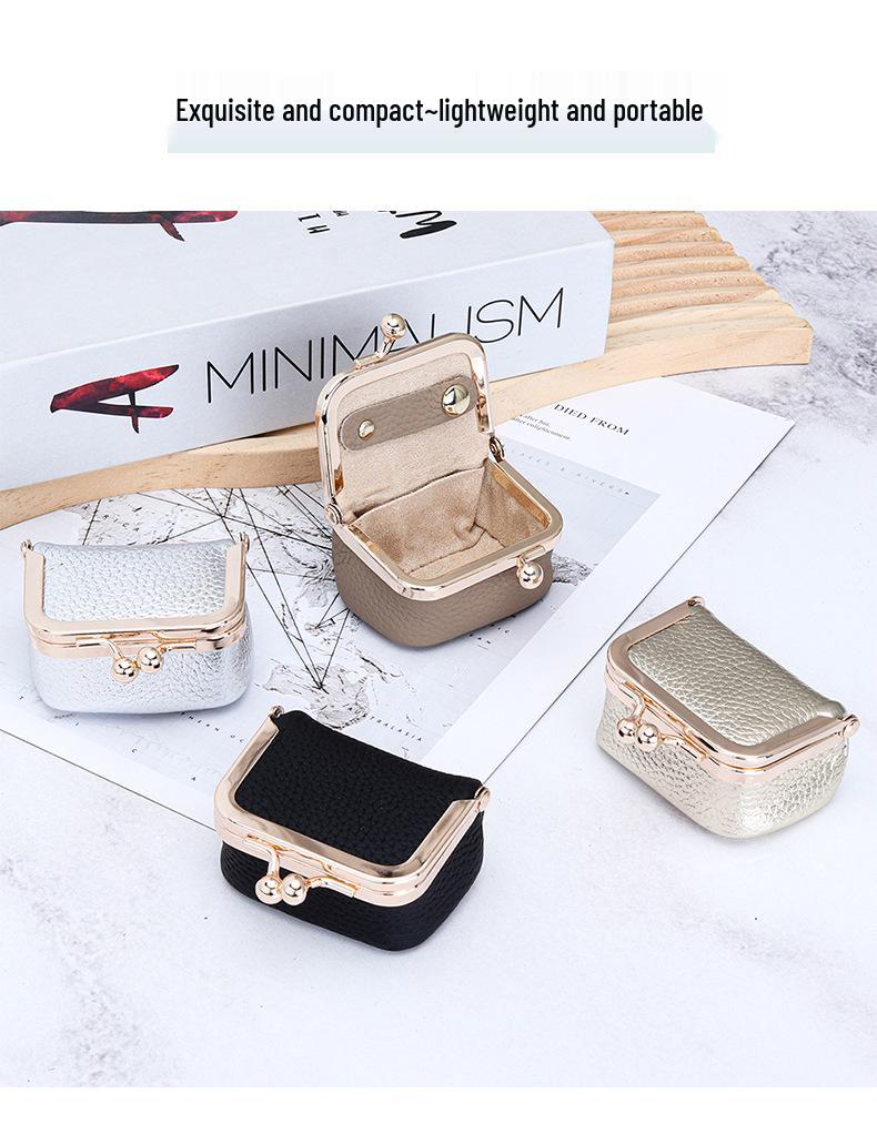 Mini Genuine Leather Kiss-Lock Jewelry Bag - Cowhide Earring, Necklace, and Ring Accessory Box for Women