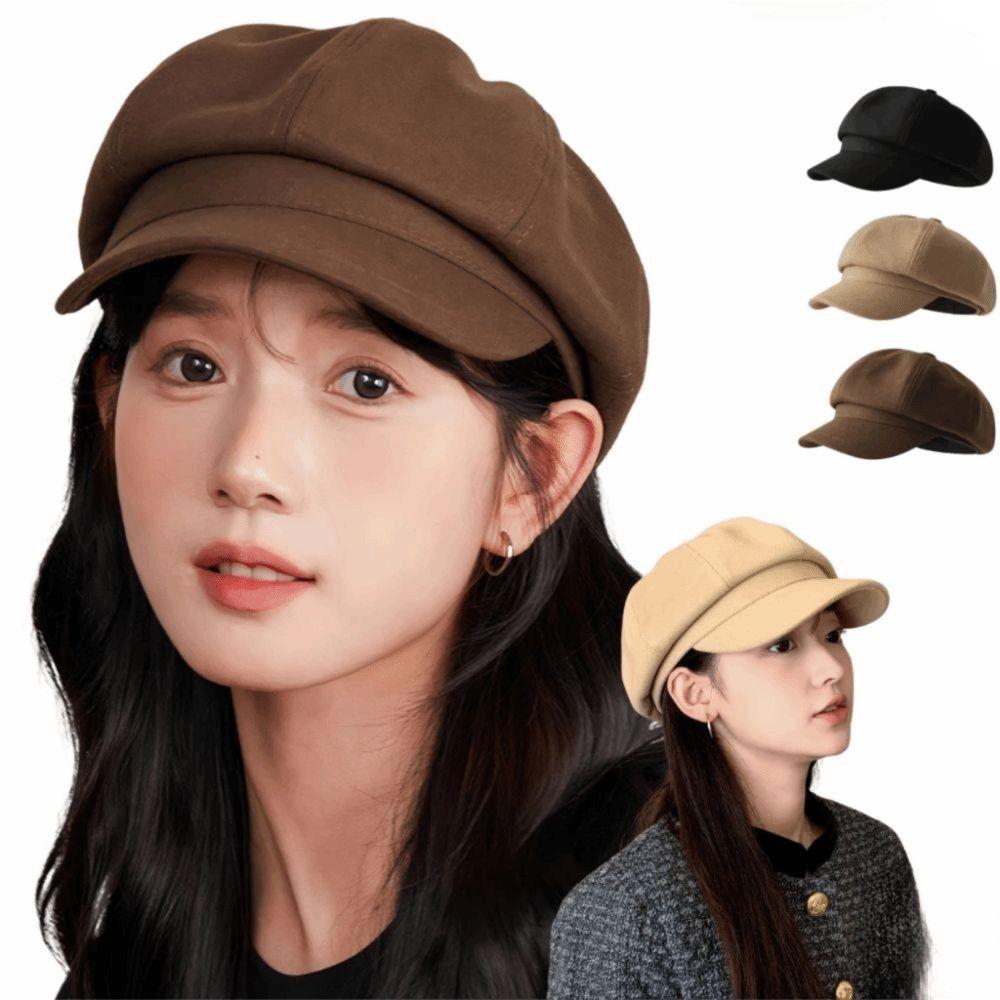 Solid Color Vintage Newsboy Cap Duck Tongue Painter Cap Casual Retro Berets Hat  Female