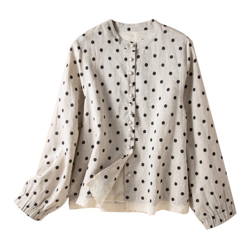 Women's Retro Polka Dot Loose Cardigan - Plus Size Long Sleeve Casual Top