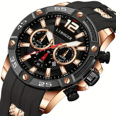 Relógios Masculinos de Luxo com Mostrador Grande, Casuais, com Pulseira de Silicone, Quartzo, de Pulso, com Calendário de Data Para Relógio Masculino Reloj Hombre