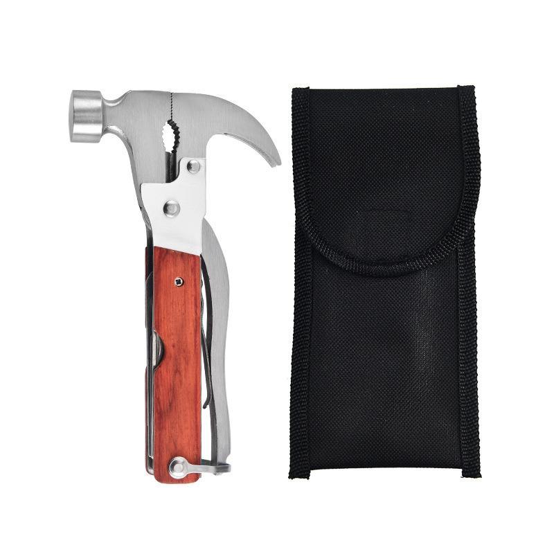 Multifunctional Outdoor Survival Hammer Stainless Steel Wooden Handle Perfect Gift for Men Car Emergency Camping Use