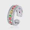 S925 Sterling Silver Retro Court Lace Colored Zirconium Open Ring Girl Niche Design High-End Simple Ring
