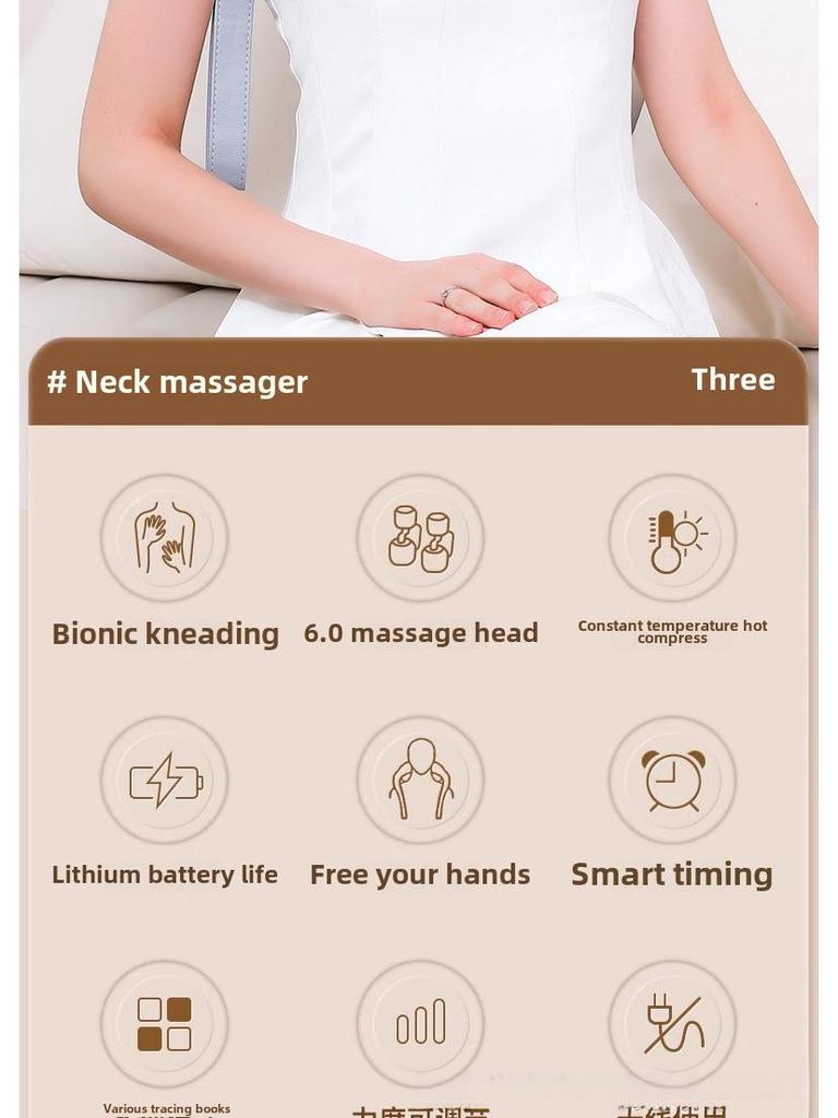 Xale massageador cervical e trapézio portátil recarregável para pressionar e amassar