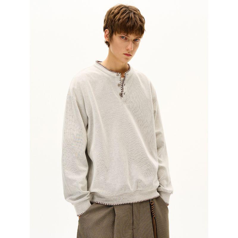 Madwitch Original Stitching Wire Henry Collar Knitted Hoodie Men's and Women's Loose Casual Old Money Style Long sleeve Top Tide