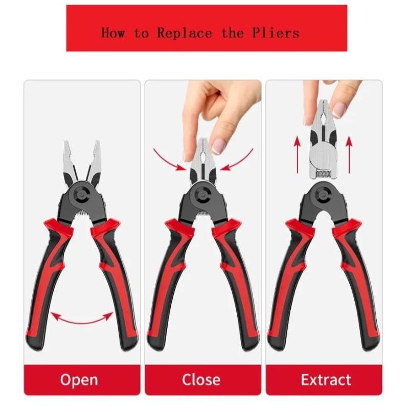 Interchangeable Plier Heads Steel Wire Pliers, Wire Stripper, Cable Clamp, Crimping Pliers 5-in-1 Multi-functional Pliers Set