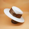 French Celebrity Retro Bow White Wool Woolen Flat Top Top Hat Women'S Autumn And Winter Foreign Trade Wide Brim British Versatile Felt