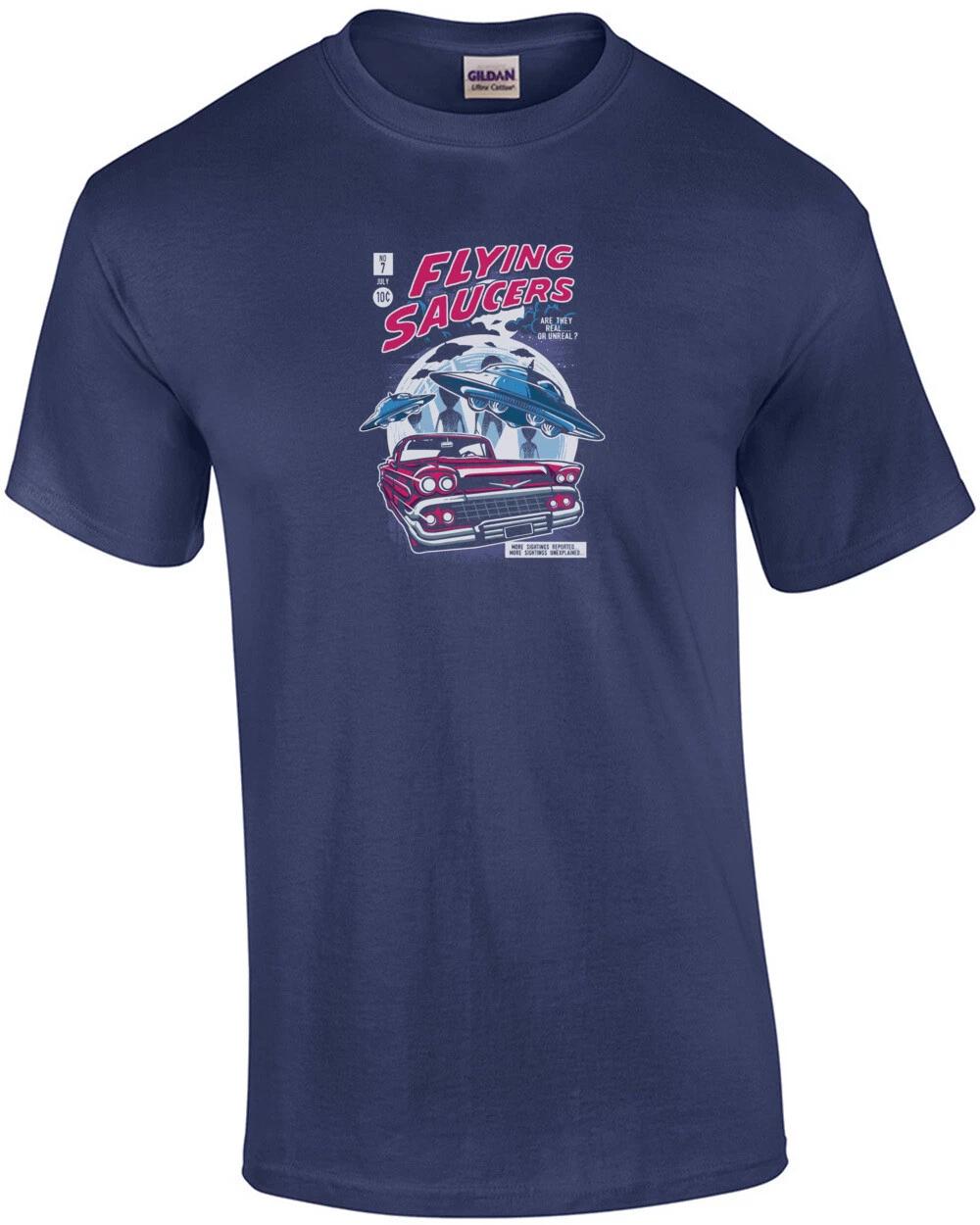 Flying Saucers Retro Ufo Comic Book T-Shirt L
